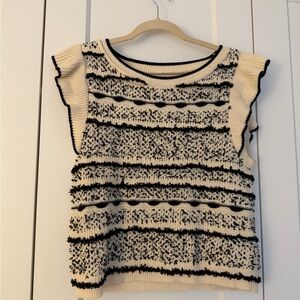 Anthropologie Cream and Black Textured Knit Top